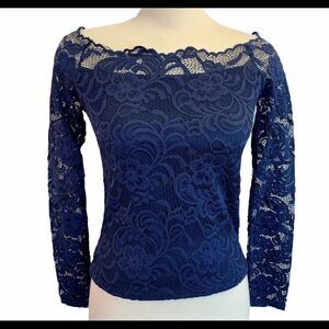 Dark blue long sleeve lace top Sz L.